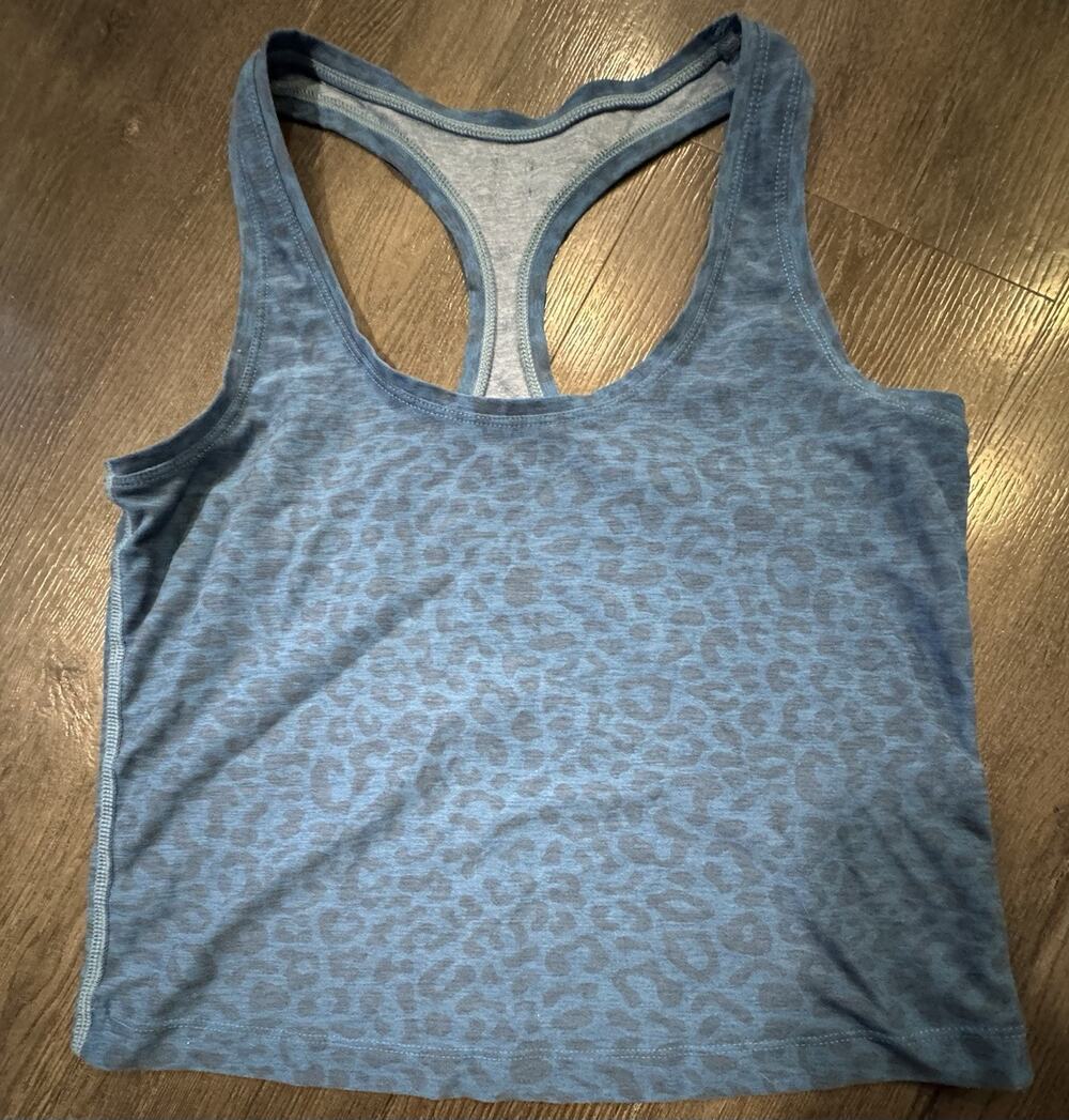 Barre 3 Women's Medium Workout Tank Top Blue Cheetah Print